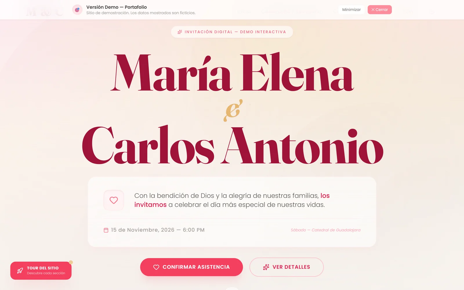 Invitación digital para boda — captura del sitio