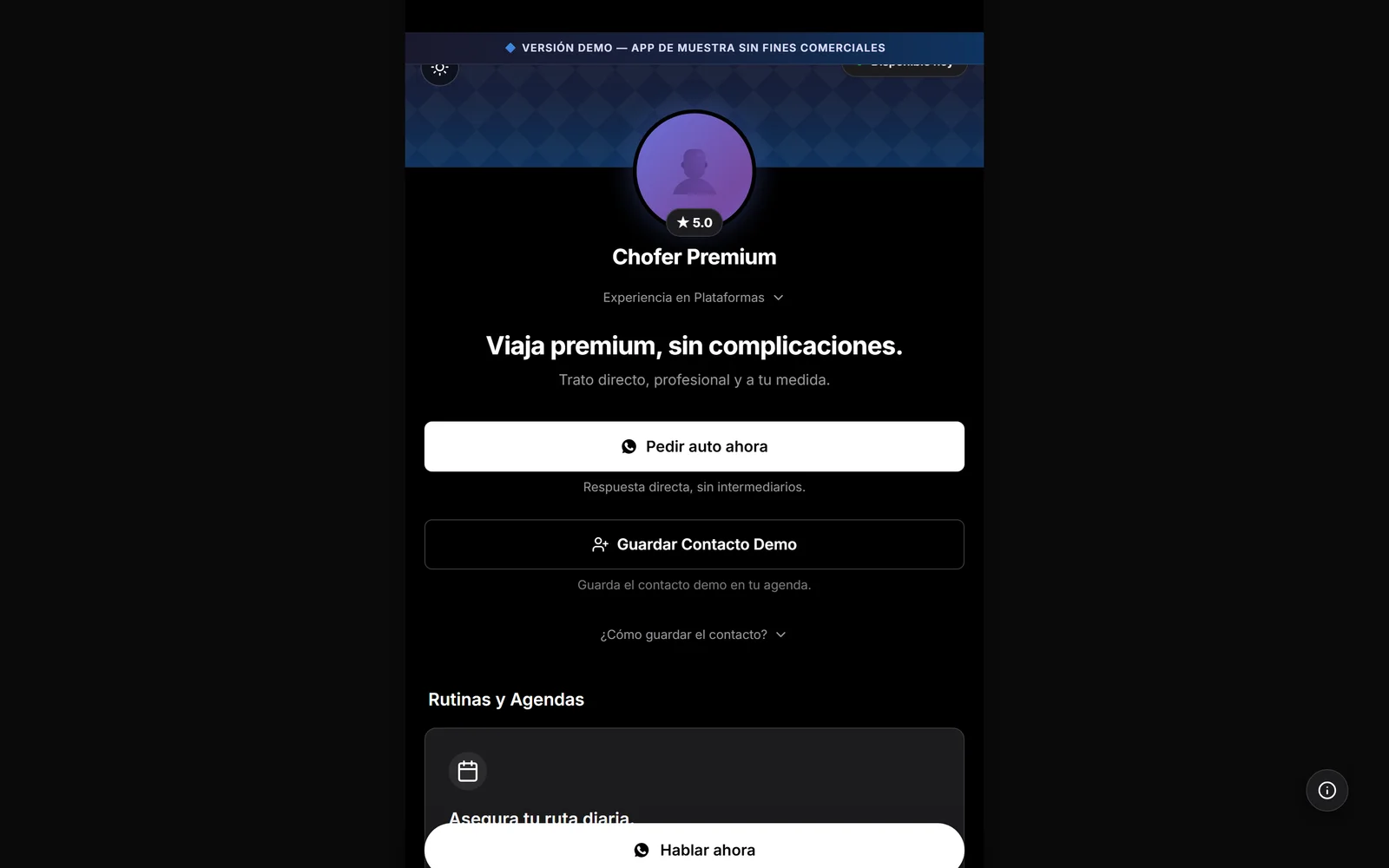 Chofer Premium — captura del sitio